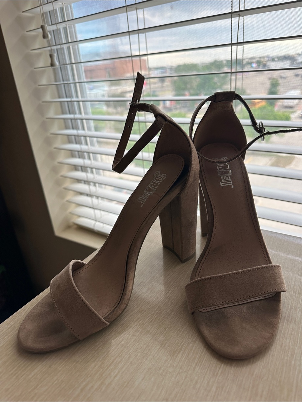 Suede Ankle-Strap Block Heels - Taupe Women Shoes